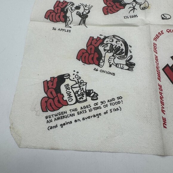 Vintage Fort Howard Paper Co Its A Fact Printed Napkin Featuring Food Statistics - Picture 3 of 6